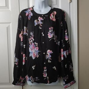 Kaari Blue Curvy Wish Floral La Vie Boheme Button Down  Blouse Top Sz 2X